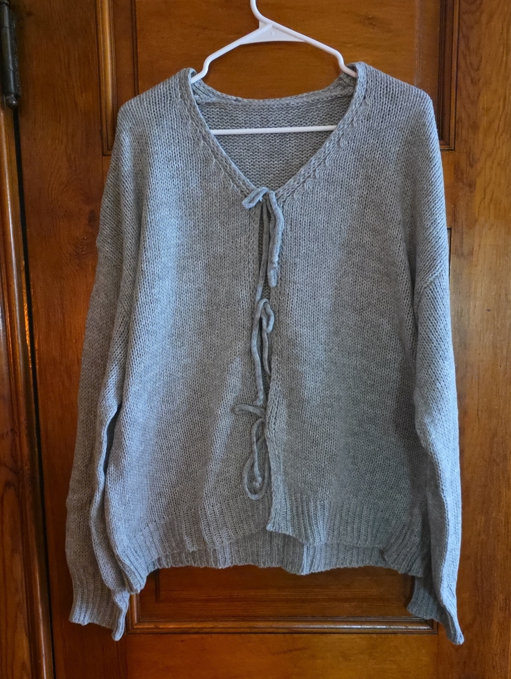 Cozy Drop Shoulder Gray  Tie-Front Cardigan
